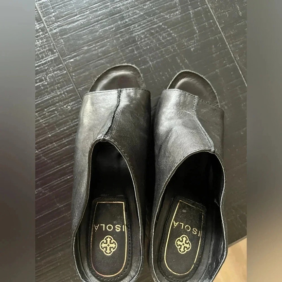 Isola Leather Block Heel Open Toe Slip On Heels SZ 7 - Picture 3 of 6